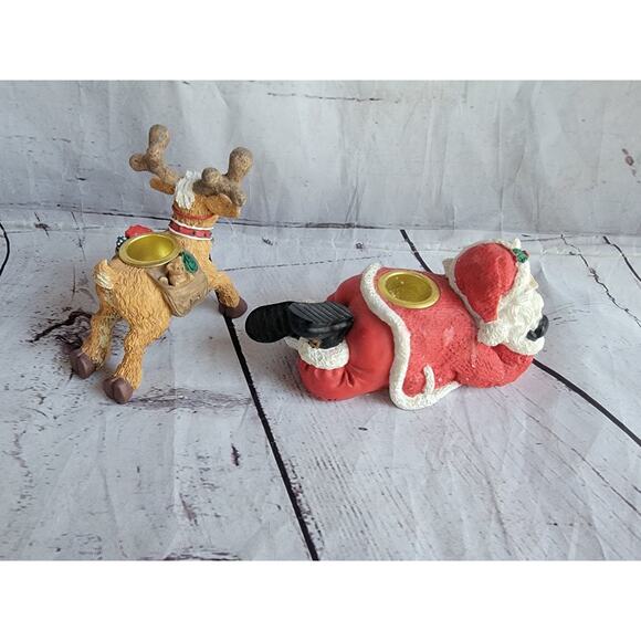 2 Winkles Wonderland 1996 Gift Innovations Santa Set Candle Holders Reindeer - Picture 4 of 12